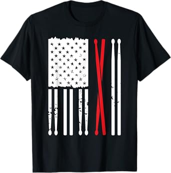 Vintage Drum Sticks American Flag Funny Drummer Gift For Him T-Shirt