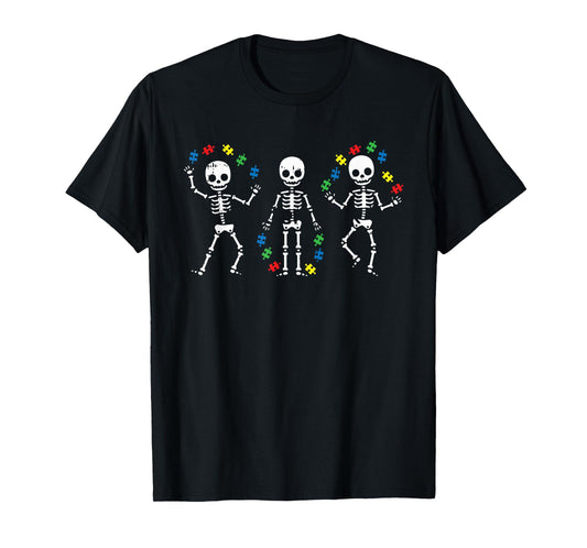 Skeleton Autism Awareness Puzzle Piece Autistic Warrior Boys T-Shirt