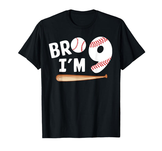 9th Birthday Shirt Boy Bro I'm 9 Year Old Baseball Theme T-Shirt
