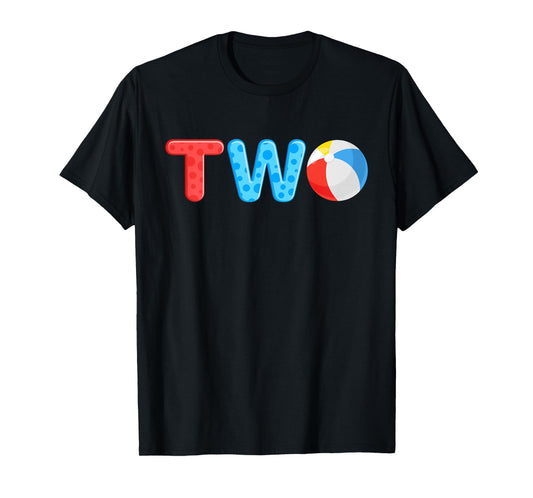 2nd Birthday Two Year Old Beach Ball Theme Summer Pool Party Kids T-Shirt