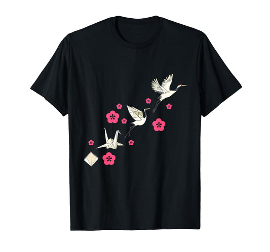 Common Crane Flowers Origami Bird Lover Nature Cute Birdie T-Shirt