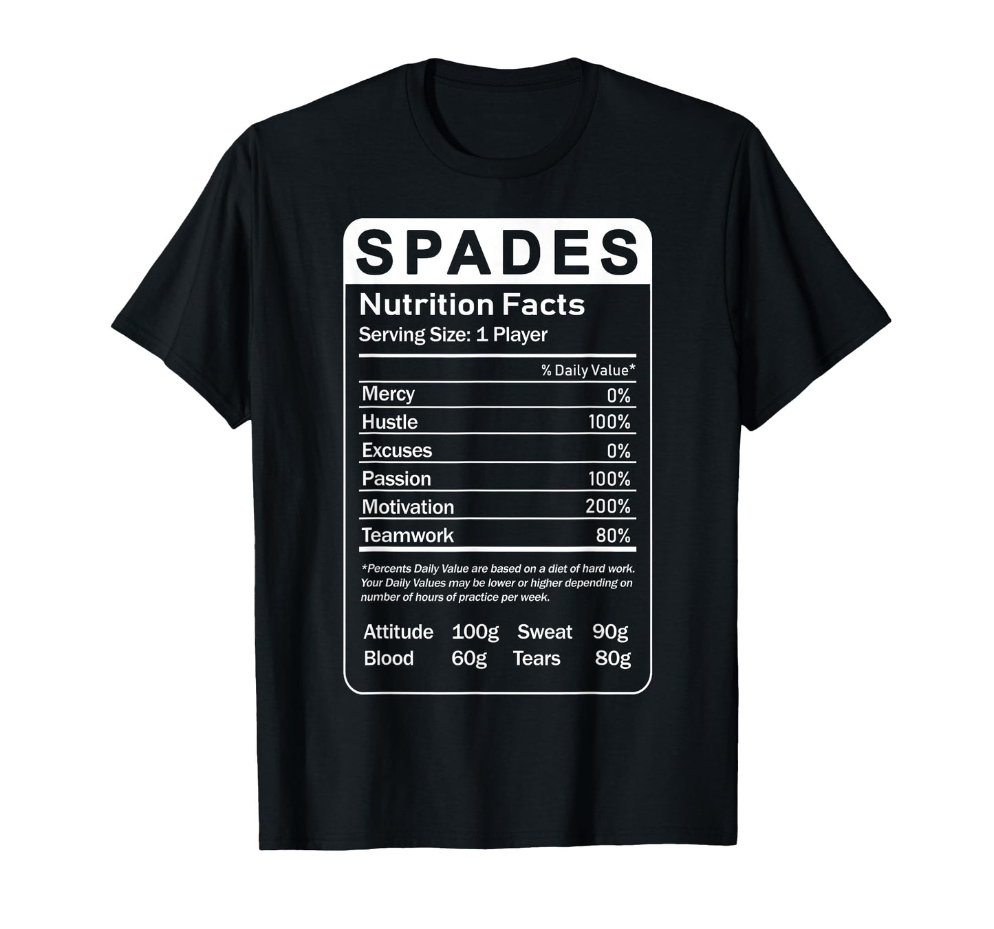 Spades Nutrition Facts Sarcastic Card Player T-Shirt