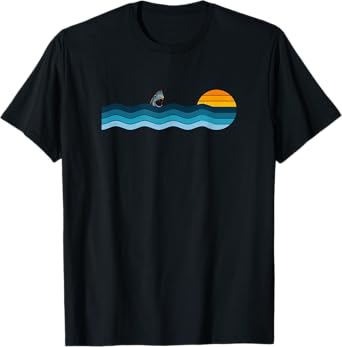 Shark Breaching in Retro Vintage Sunset T-Shirt