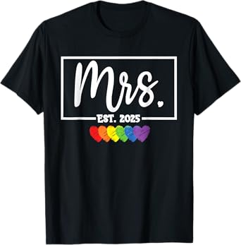 Mrs. Est. 2025 Just Married Wedding Wife Mr & Mrs LGBQT T-Shirt