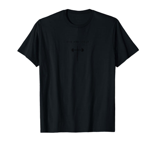 Gym And Jesus Cross - Minimalist Christian Weightlifting T-Shirt