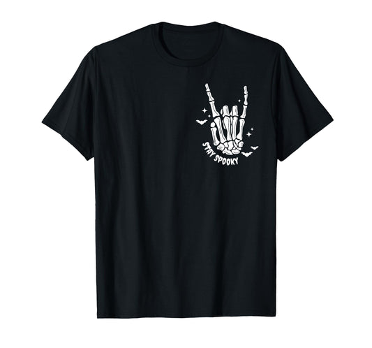 Vintage Stay Spooky Hand Skeleton Happy Halloween Pocket T-Shirt