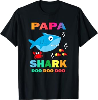 Papa Shark Shirt, Fathers Day Gift From Wife Son Daughter T-Shirt