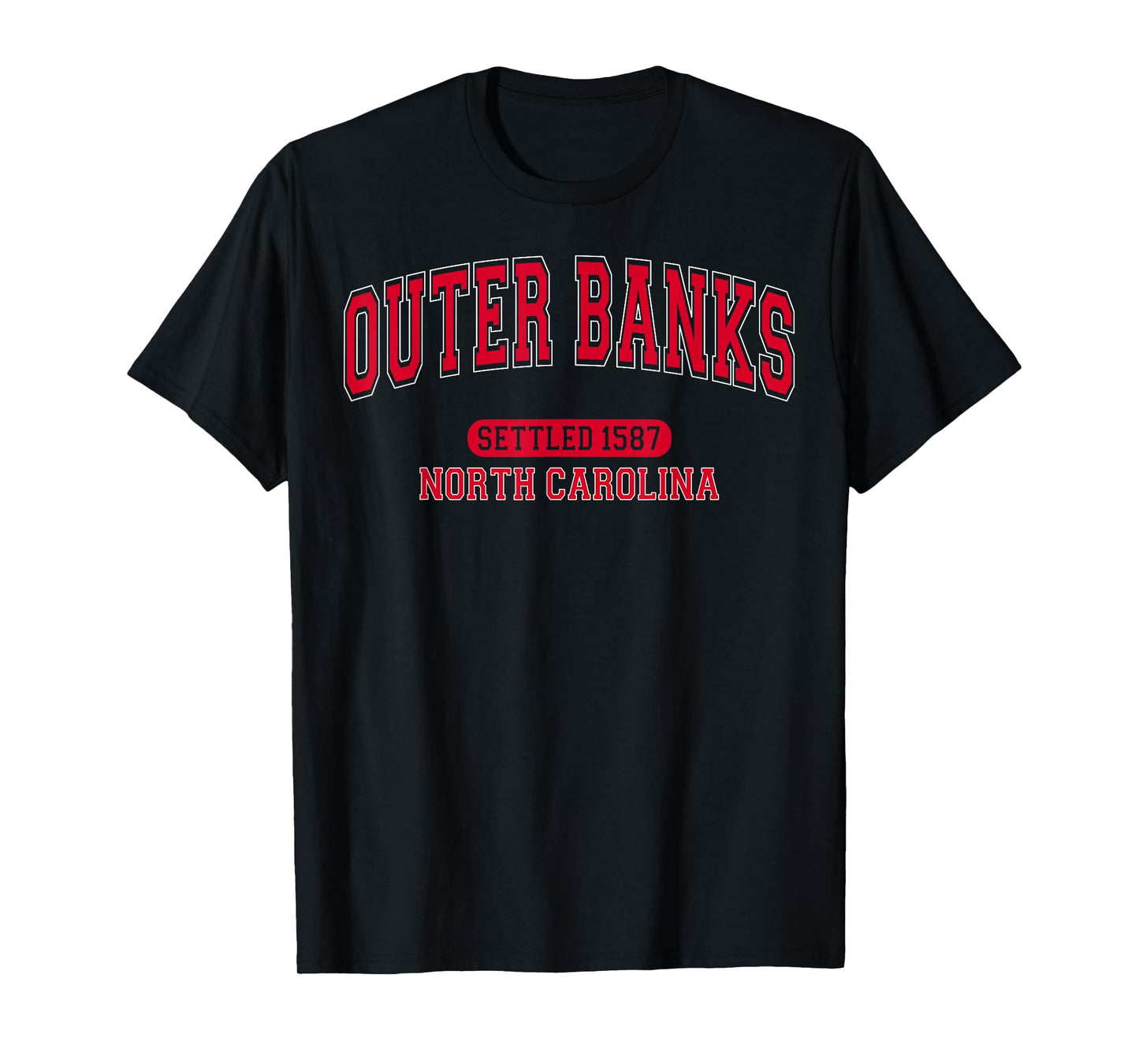 Outer Banks North Carolina Settled 1587 Arched Varsity Red T-Shirt