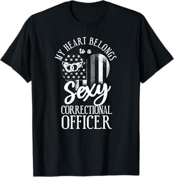 Correctional Officer Girl Girlfriend Wife Heart Usa Flag T-Shirt