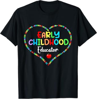 Early Childhood Educator Gift For Women Men Unisex-Kids Black Cotton 60% Polyester 40% Short Sleeve Crew Neck Modern Cute T-Shirt