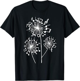 Funny Music Notes Gift For Men Women Cool Dandelion Flower T-Shirt