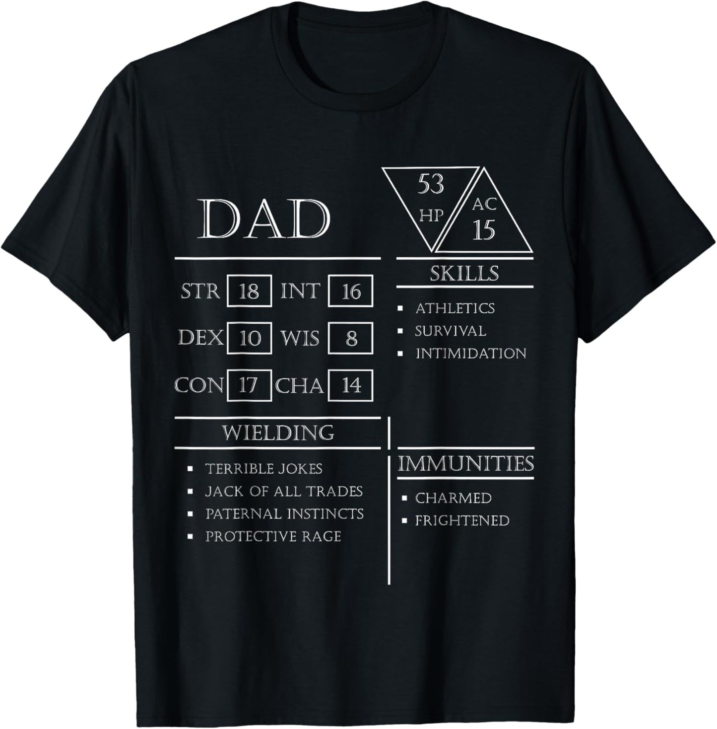 Roleplaying Dice Gamer Dragon Dad Stat Skills Wielding T-Shirt
