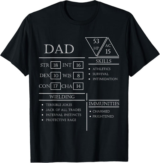 Roleplaying Dice Gamer Dragon Dad Stat Skills Wielding T-Shirt