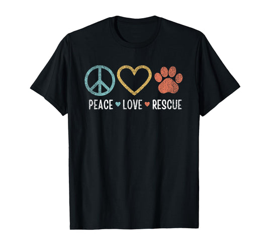 Peace Love Rescue Dogs Puppy Cute Paw Dog Lover Vintage Men Women Kids T-Shirt
