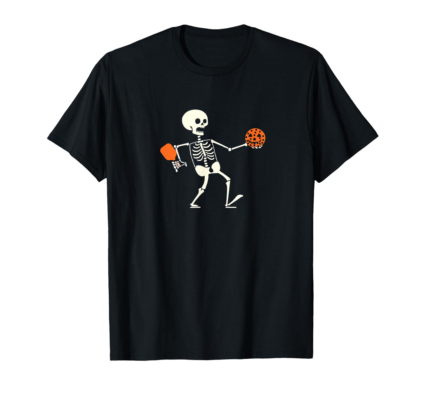 Funny Skeleton playing Pickleball Halloween Mens Womens T-Shirt