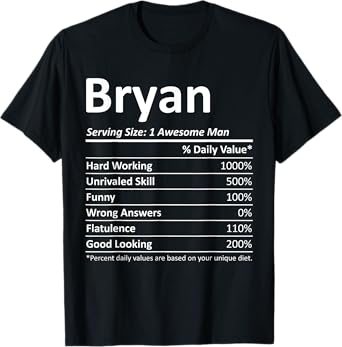 BRYAN Nutrition Funny Birthday Personalized Name Gift Idea T-Shirt