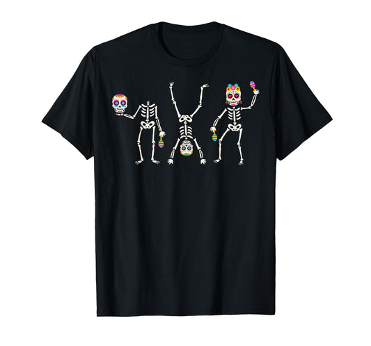 Sugar Skull Dia De Los Muertos Dancing Skeleton Costume T-Shirt