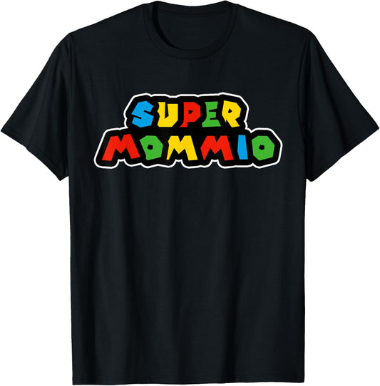 Womens Super Mommio Funny Nerdy Mommy Mother Short Sleeve T-Shirt (Black)
