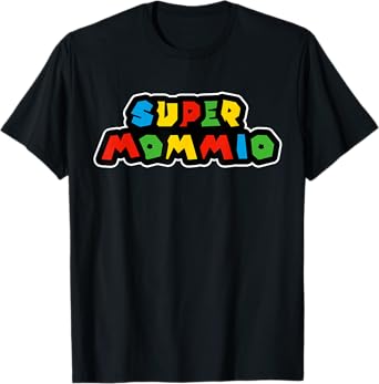 Womens Super Mommio Funny Nerdy Mommy Mother Short Sleeve T-Shirt (Black)