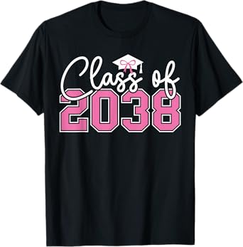 Class of 2038 Grow With Me Kindergarten Pink Coquette Bow T-Shirt