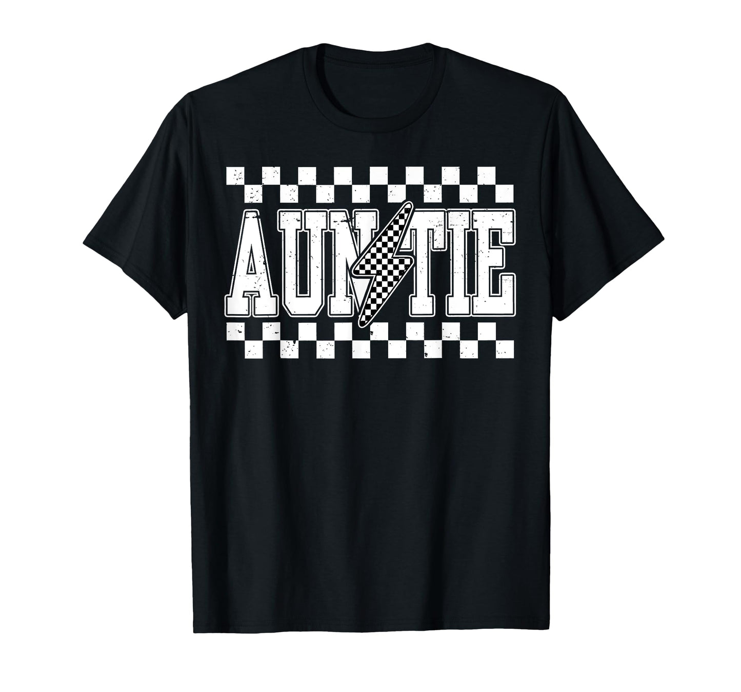 Retro Lightning Auntie Checkered Funny Auntie For Women Men T-Shirt