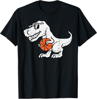 Trex Dinosaur Basketball Cute Sport Toddler Player Kids Boys T-Shirt