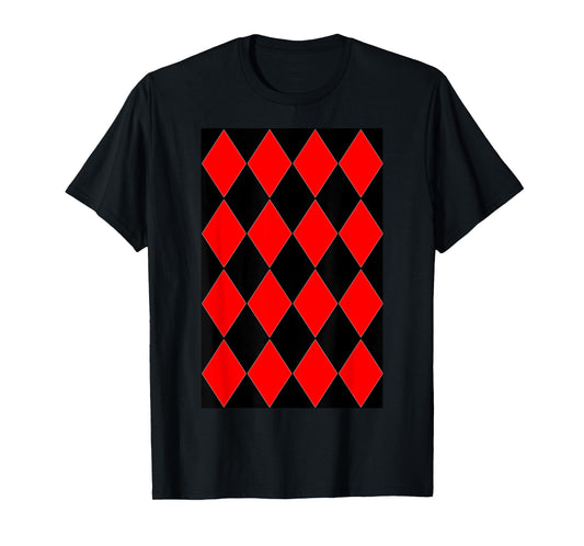 Geometric Large Harlequin Pattern Red and Black T-Shirt