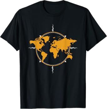 Geographic, World Map & Compass Graphic Travel T-Shirt