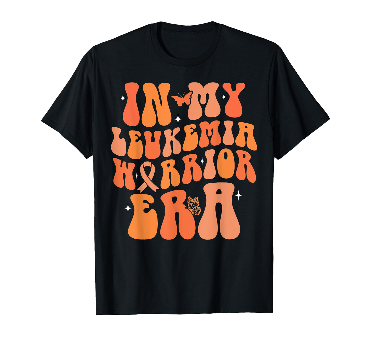 Groovy Leukemia Cancer Awareness Women Tees In My Leukemia Warrior Era Leukemia Awareness Orange Ribbon T-Shirt