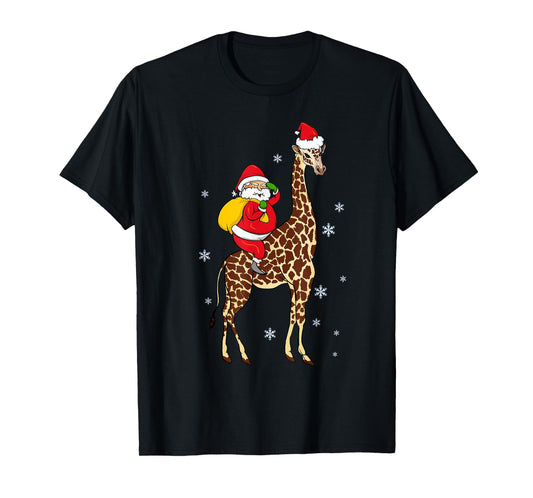 Funny Santa Giraffe Christmas Pajama Gift For Men Women Kids T-Shirt