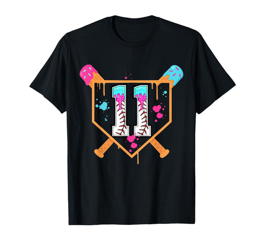 Baseball 11th Birthday Boy Ice Cream Drip 11 Year Old Bday T-Shirt