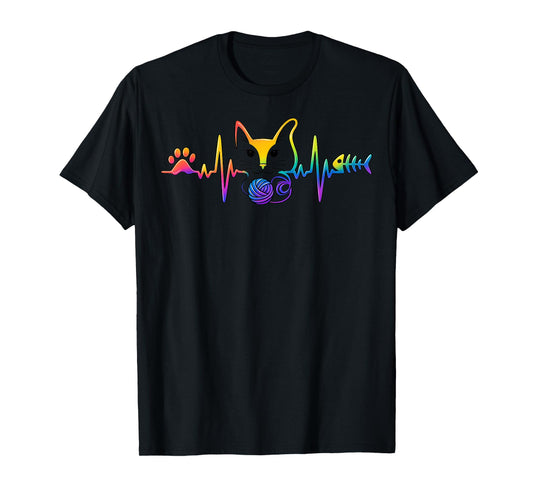 Heartbeat Cat Funny Kitty Gift For Cat Lover Cat Mom Cat Dad T-Shirt