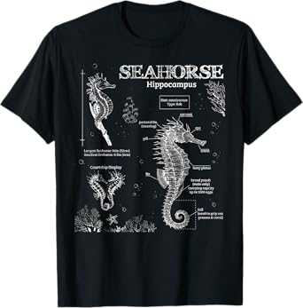 Vintage Seahorse Anatomy Marine Biologist Ocean Animals T-Shirt