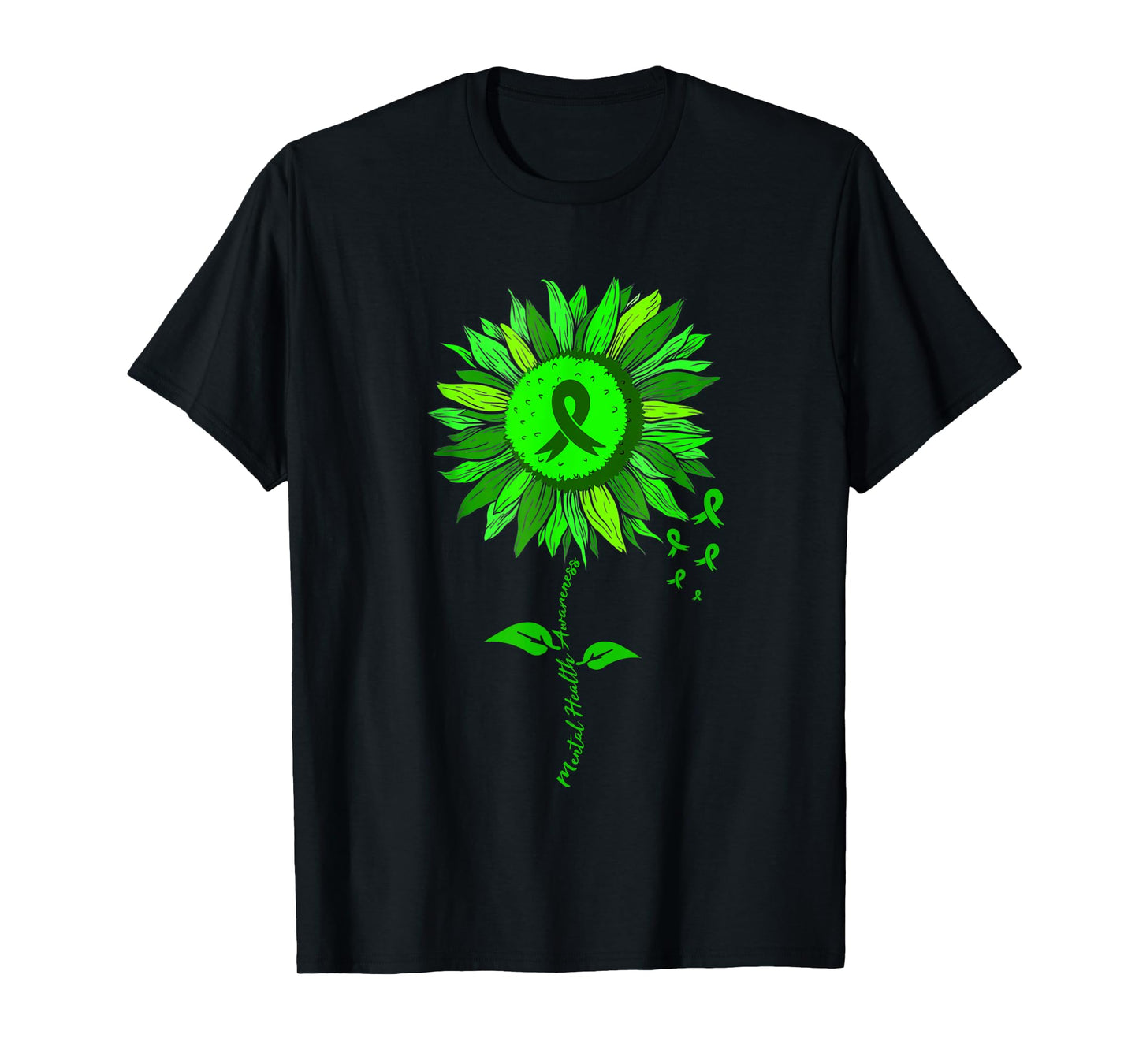 Mental Health Awareness Sunflower Green Ribbon Stigma T-Shirt