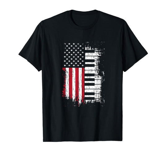 American Flag Piano Keys Player Pianist Keys Music Gift T-Shirt for Women Men