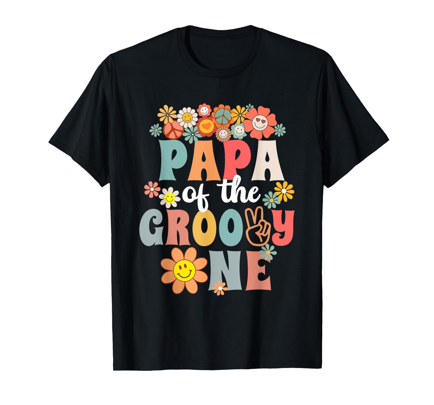 Retro Papa of Groovy One Matching Family 1st Birthday Party T-Shirt