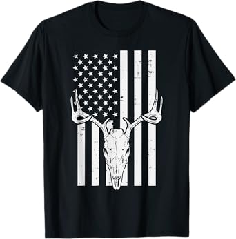 White US Flag Deer Skull Vintage Hunting Patriotic Hunt Dad T-Shirt for Women Men