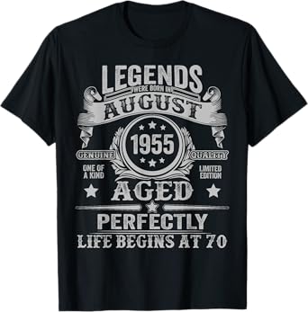 70 Years Old Legend since August 1955 70th Birthday Men Dad T-Shirt