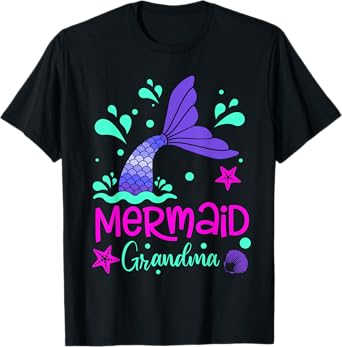 Mermaid Grandma Funny Matching Family Bday Party Squad T-Shirt