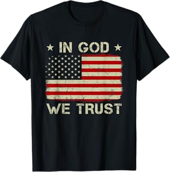 Vintage Old American Flag In God We Trust Tshirt Christian T-Shirt