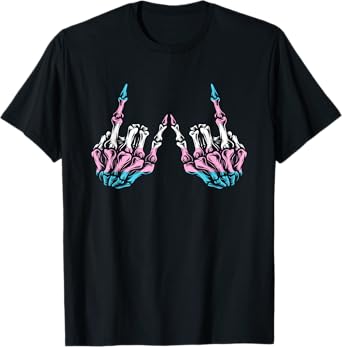 Skeleton Rock Hand LGBT-Q Cool Transgender Pride Trans Flag T-Shirt