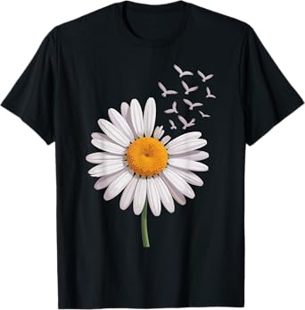 Daisy Flower with Flying Birds - Nature Aesthetic T-Shirt