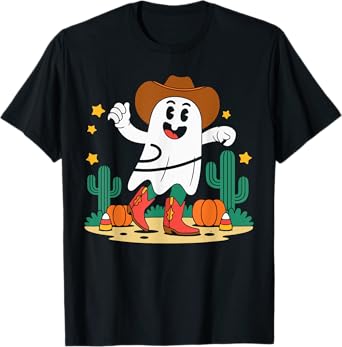 Cute Cowboy Western Ghost for Fall Spooky Halloween Boys T-Shirt