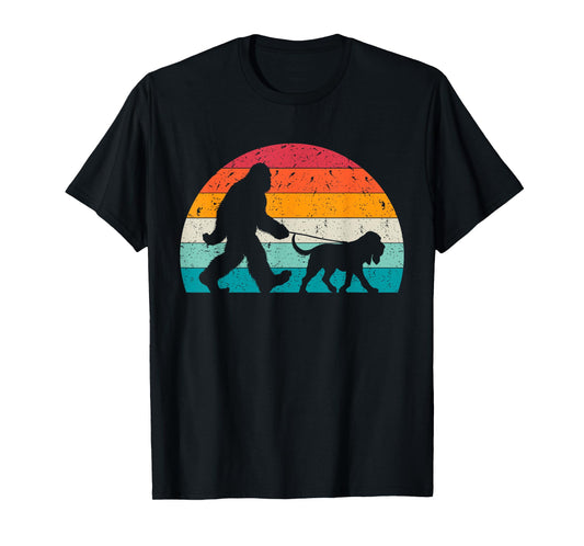 Bigfoot Walking a Dog Funny Bloodhound Lovers Dog Dad T-Shirt