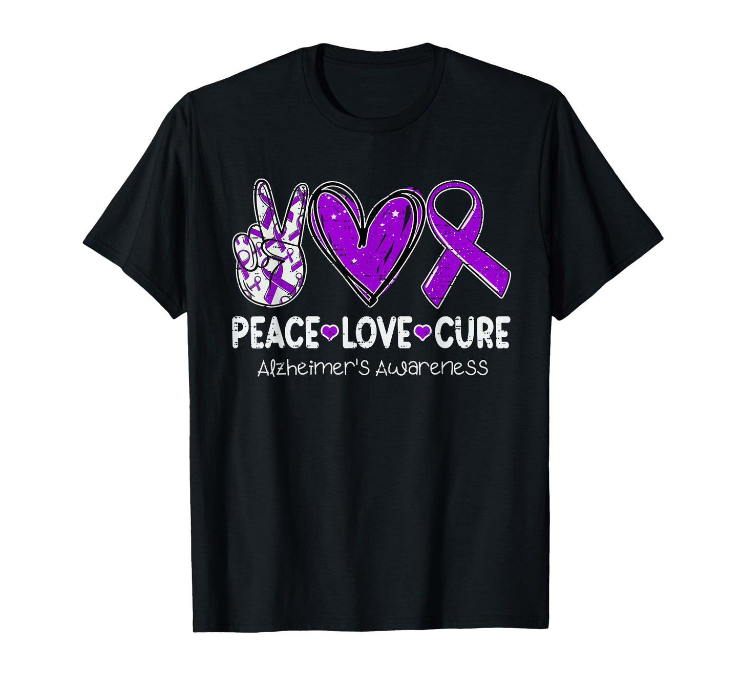 Peace Love Cure Alzheimer's Awareness Ribbon Purple Dementia T-Shirt