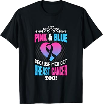 Men Breast Cancer Pink & Blue Men Get Breast Cancer Too T-Shirt