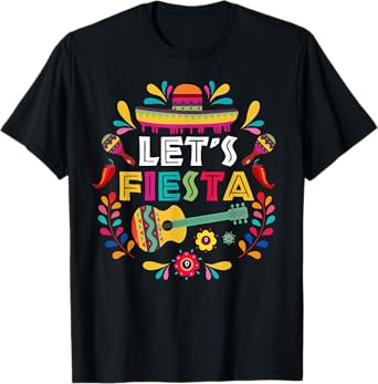 Lets Mexican Fiesta Cinco De Mayo Party Colourful Guitar Fun T-Shirt