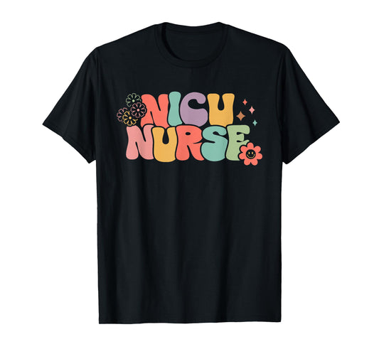Groovy NICU Nurse ICU Neonatal Team Tiny Humans For Womens T-Shirt