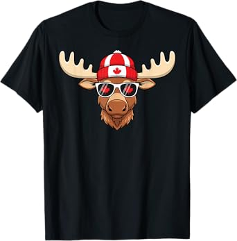 Canada Day Canadian Flag Maple Leaf Moose Sunglasses T-Shirt