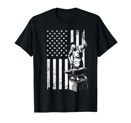 Cool US Flag Blacksmith Art For Men Women Blacksmith Forging T-Shirt